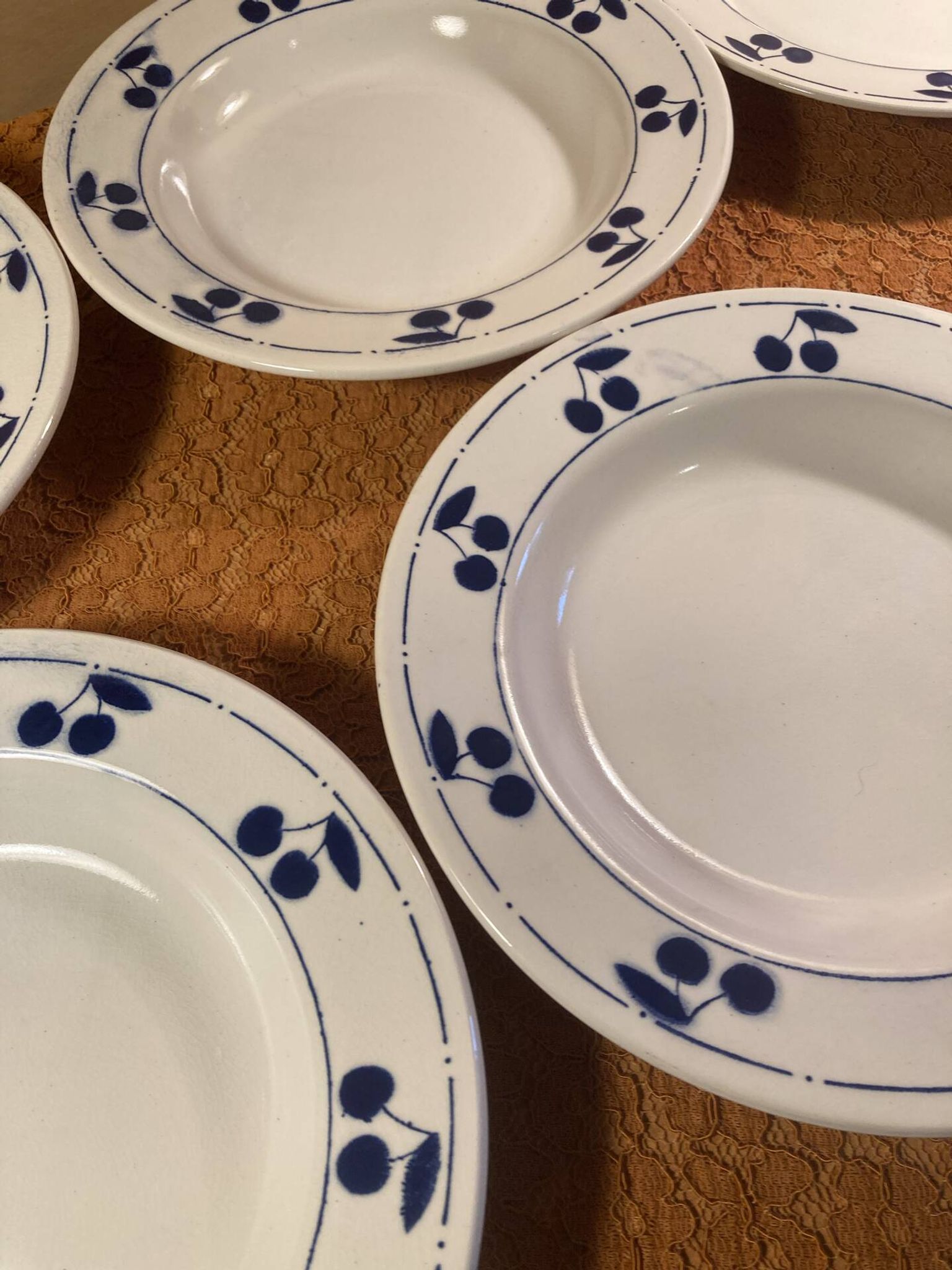 13 plates Longchamp pottery cobalt blue cherries