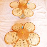 3 hanging lamps in rattan 1980s, rattan and braiding