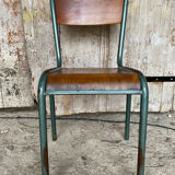Vintage chair mullca model 510 green metal + wooden seat and back in burgundy