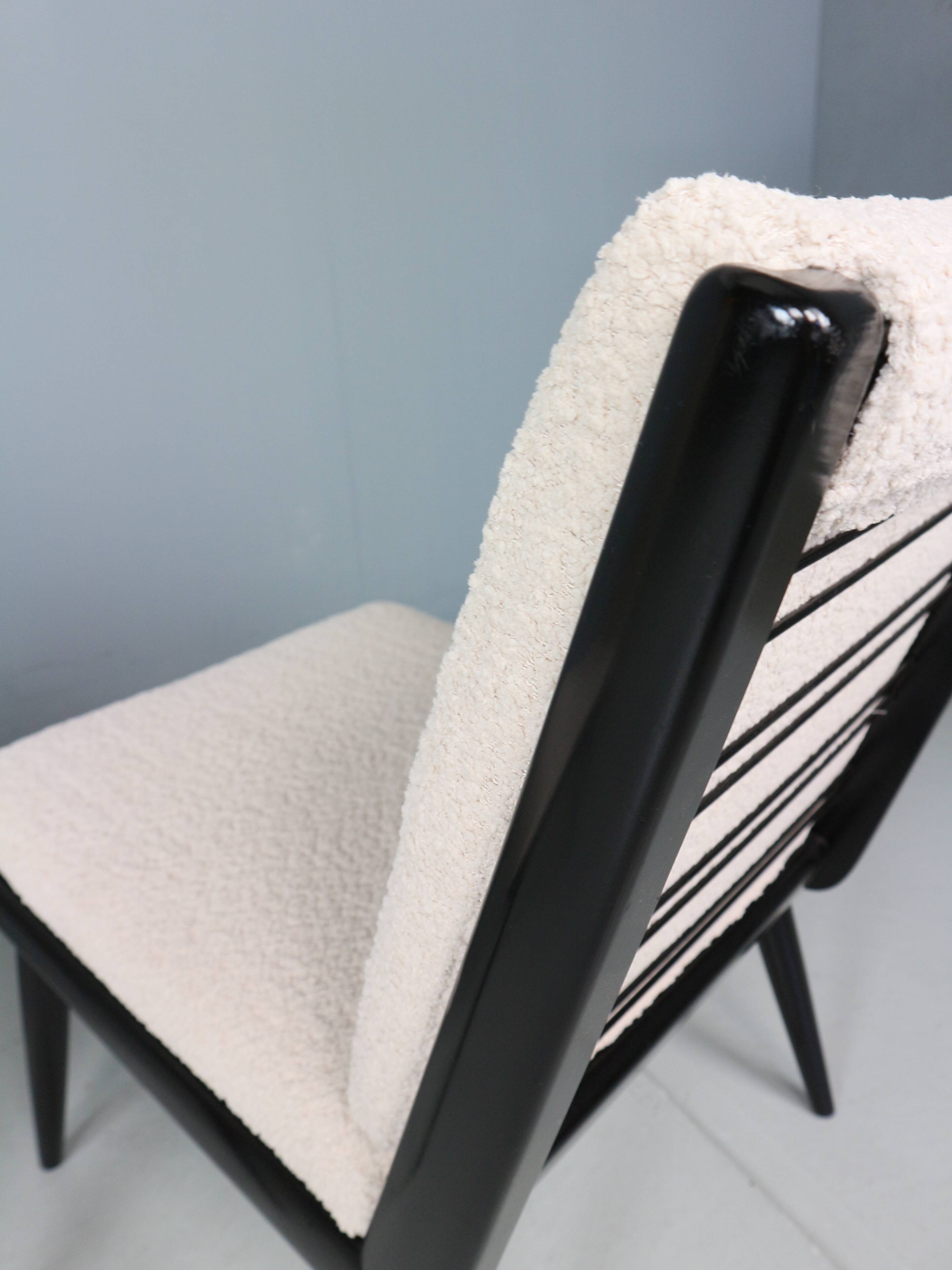 2x 'boomerang' h. mitzlaff, e. schmidt for soloform, bouclé lounge chairs, 1953