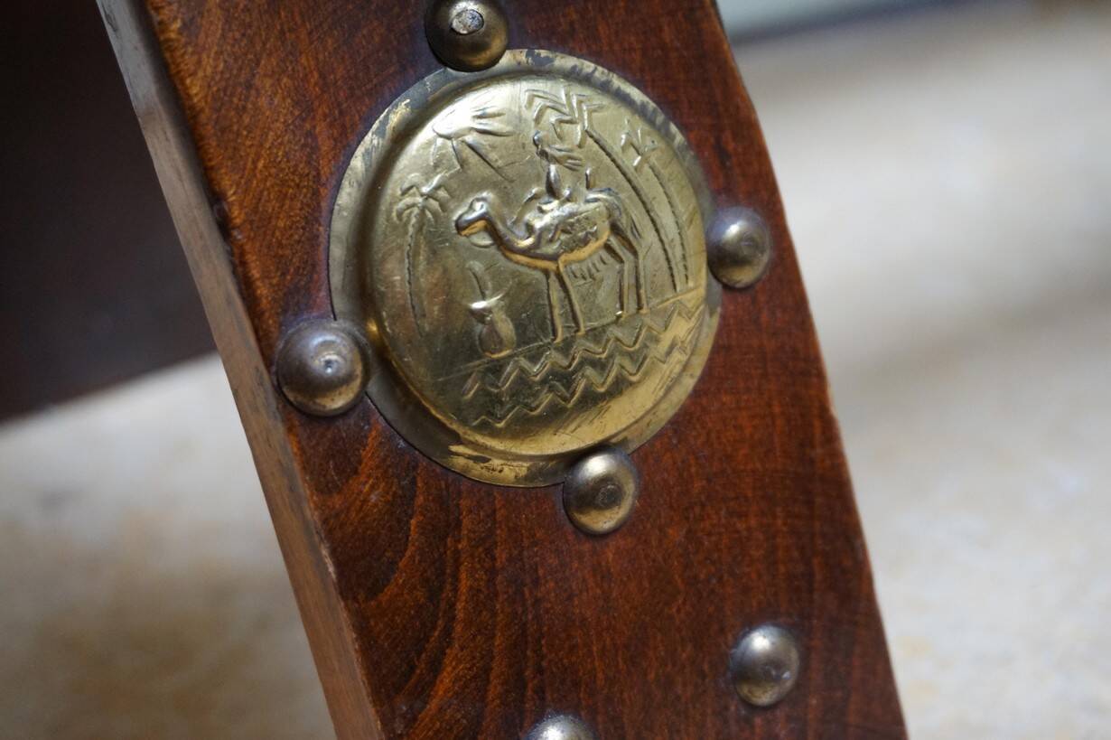 Brutalist Bedouin Camel Saddle Stool Ottoman in leather,1970s