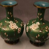 Pair of enamel vases partitioned China Far East