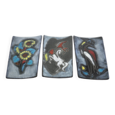 Enamel Triptych Flora & Fauna Vintage 1950