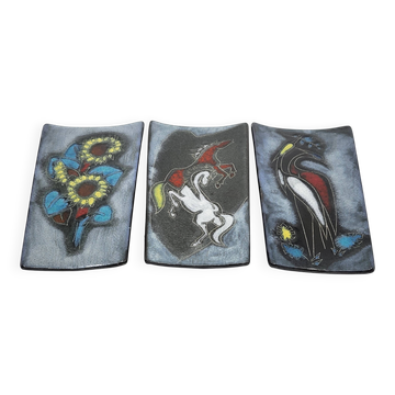 Triptyque Émaillé Flore & Faune Vintage 1950