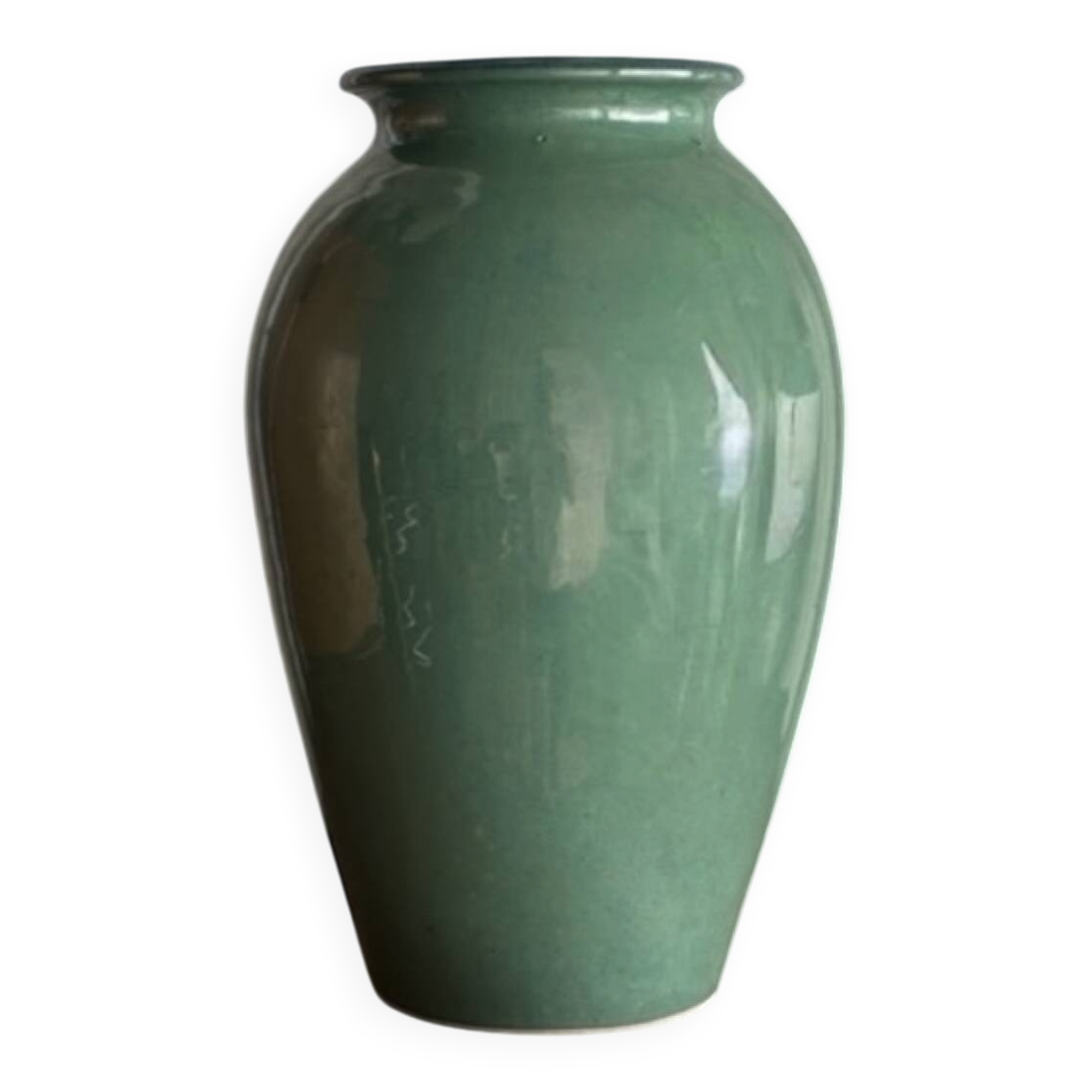 Vase en céramique émaillée vert Jade, Vallauris 1950