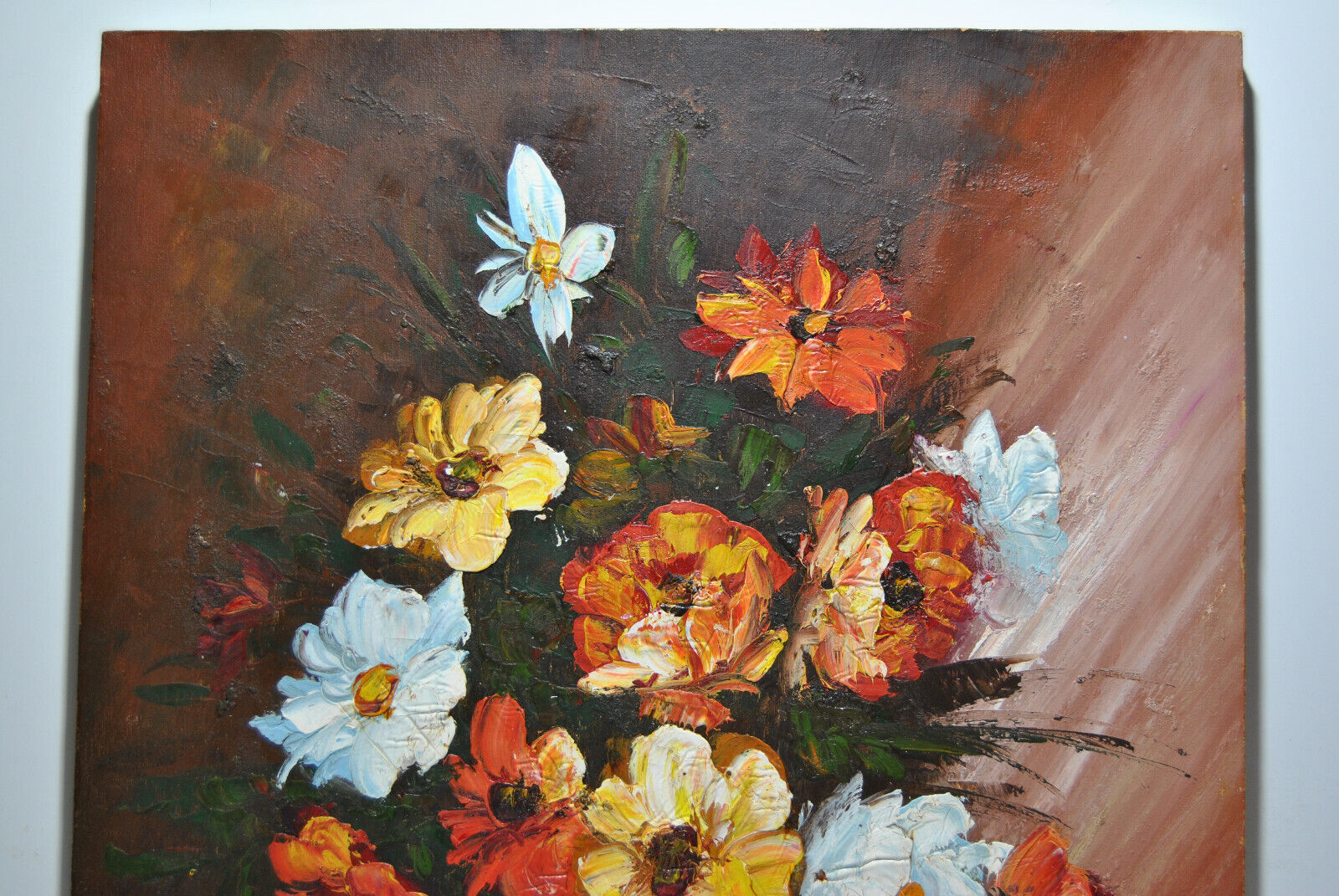 Still life painting with flowery vase bouquet flower signed Hilnan?