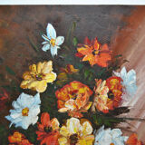 Still life painting with flowery vase bouquet flower signed Hilnan?