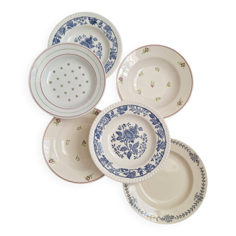 Vintage blue and pink soup plates