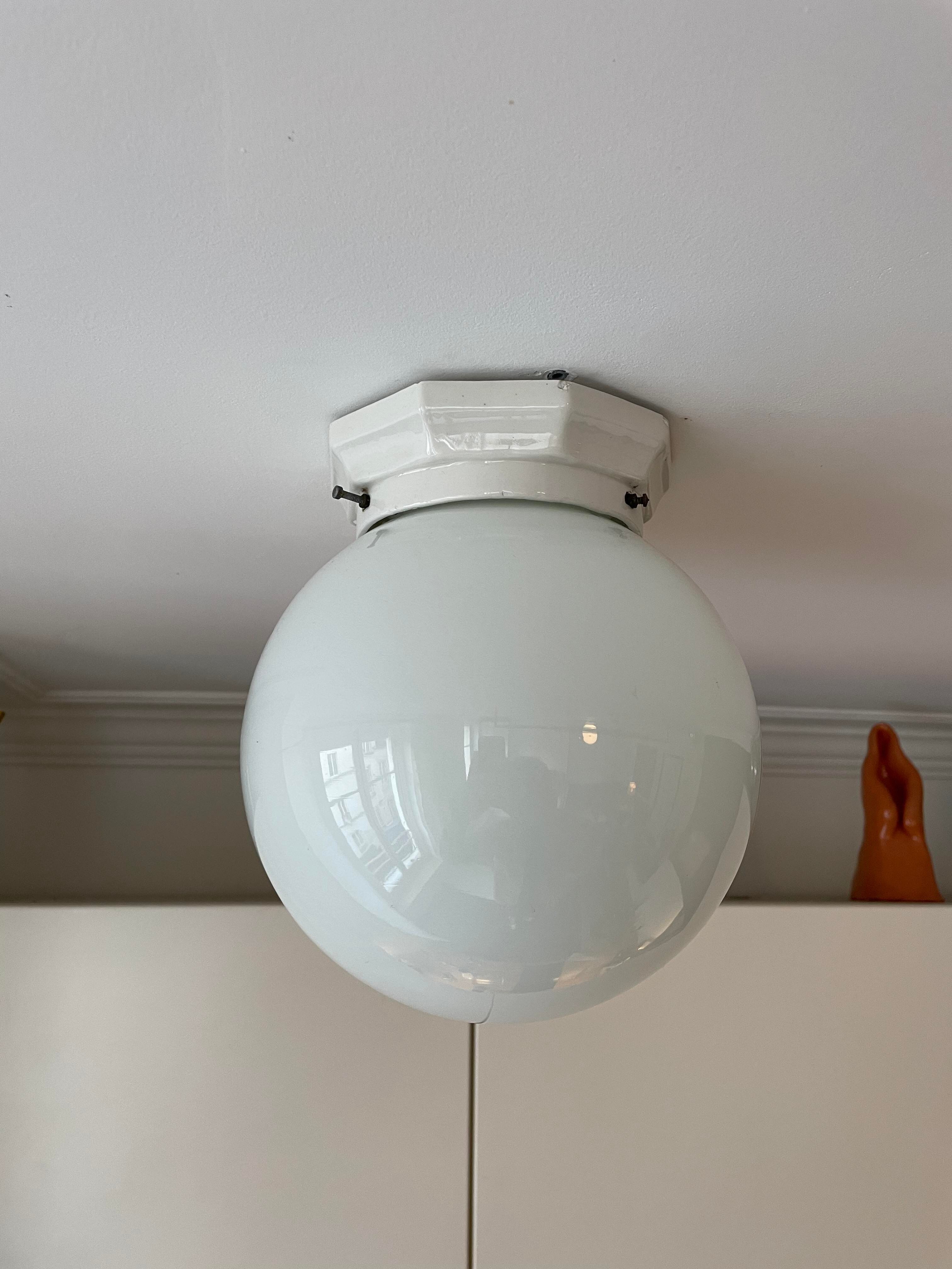 Vintage porcelain and opaline ceiling lamp Art Deco