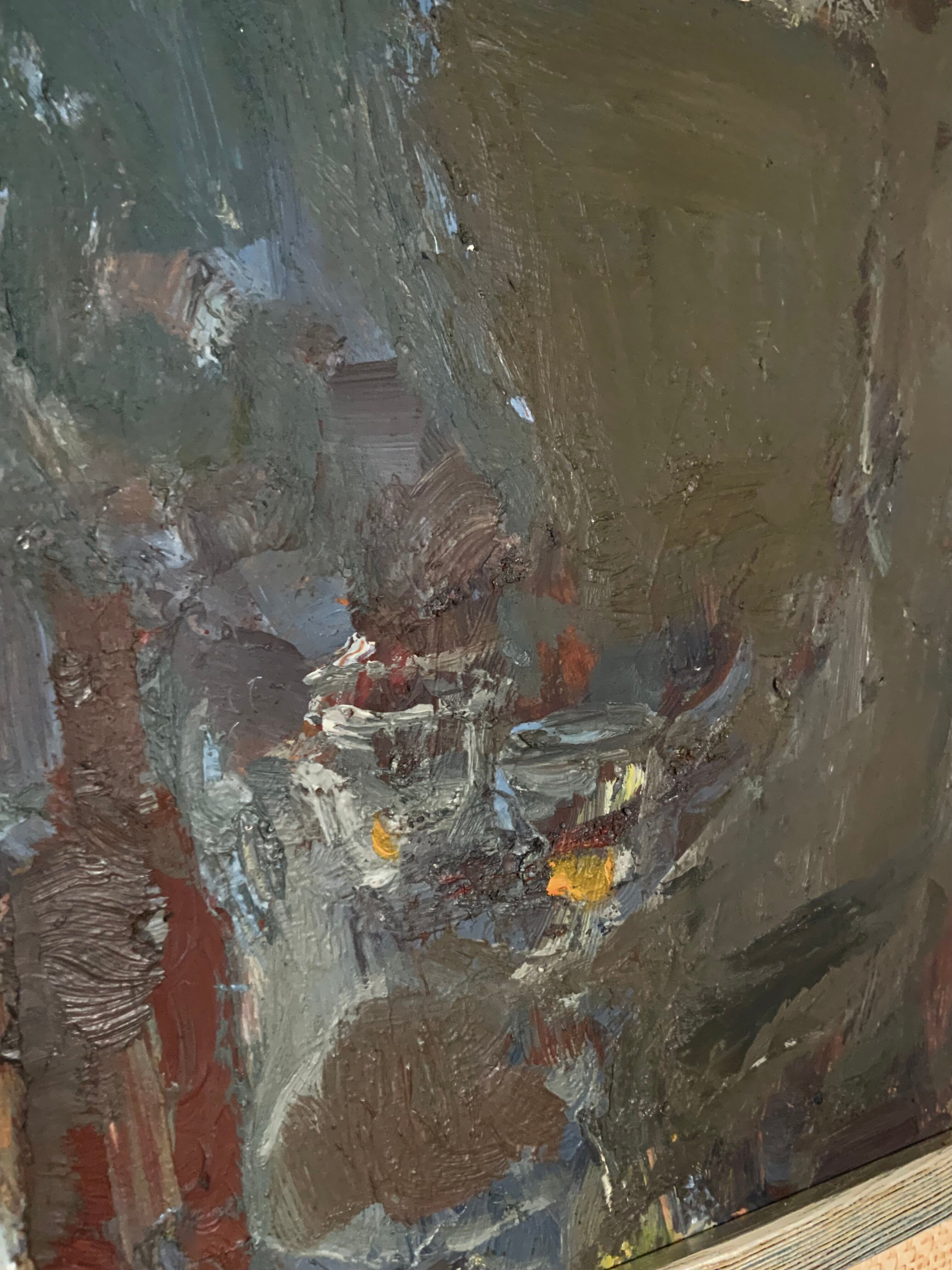 Original Svan Grandin Vintage Oil Painting  Portrait of two men in cafe