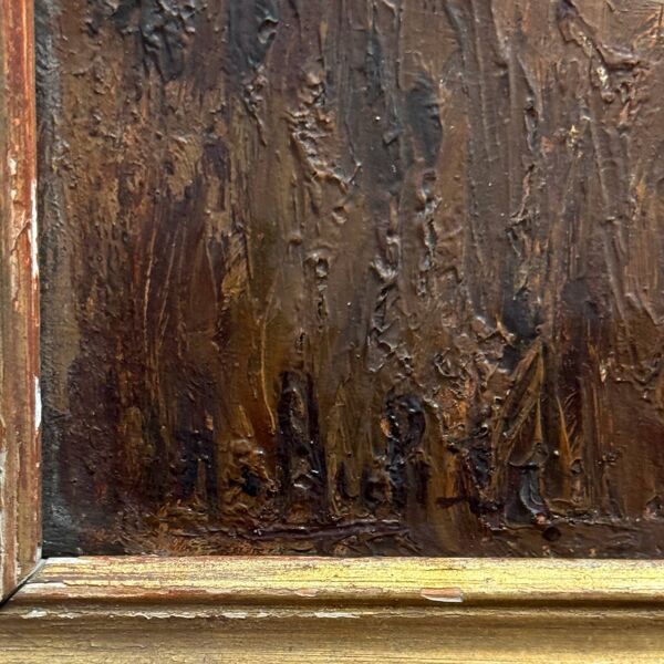 Huile sur panneau pêcheur dans un marais impressionnisme début XXe