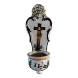 Wall-mounted holy water font in polychrome earthenware from the Nevers factory, 18th century