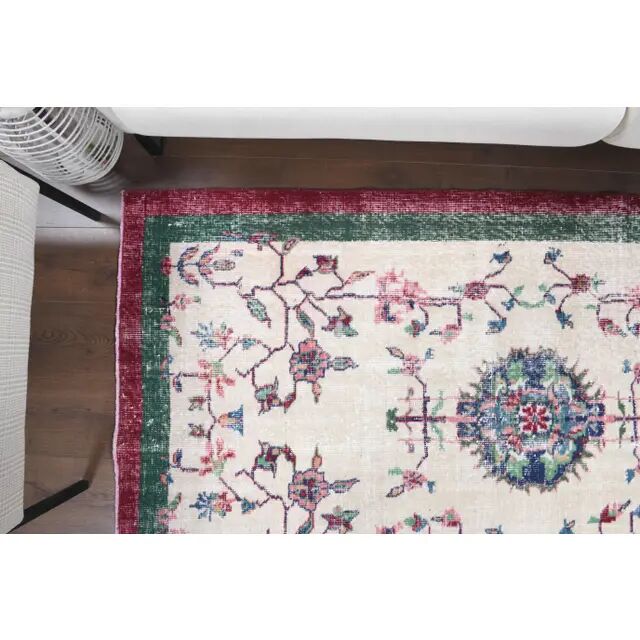 Vintage Turkish Oushak Handmade Wool Cotton Beige Area Rug 117x217