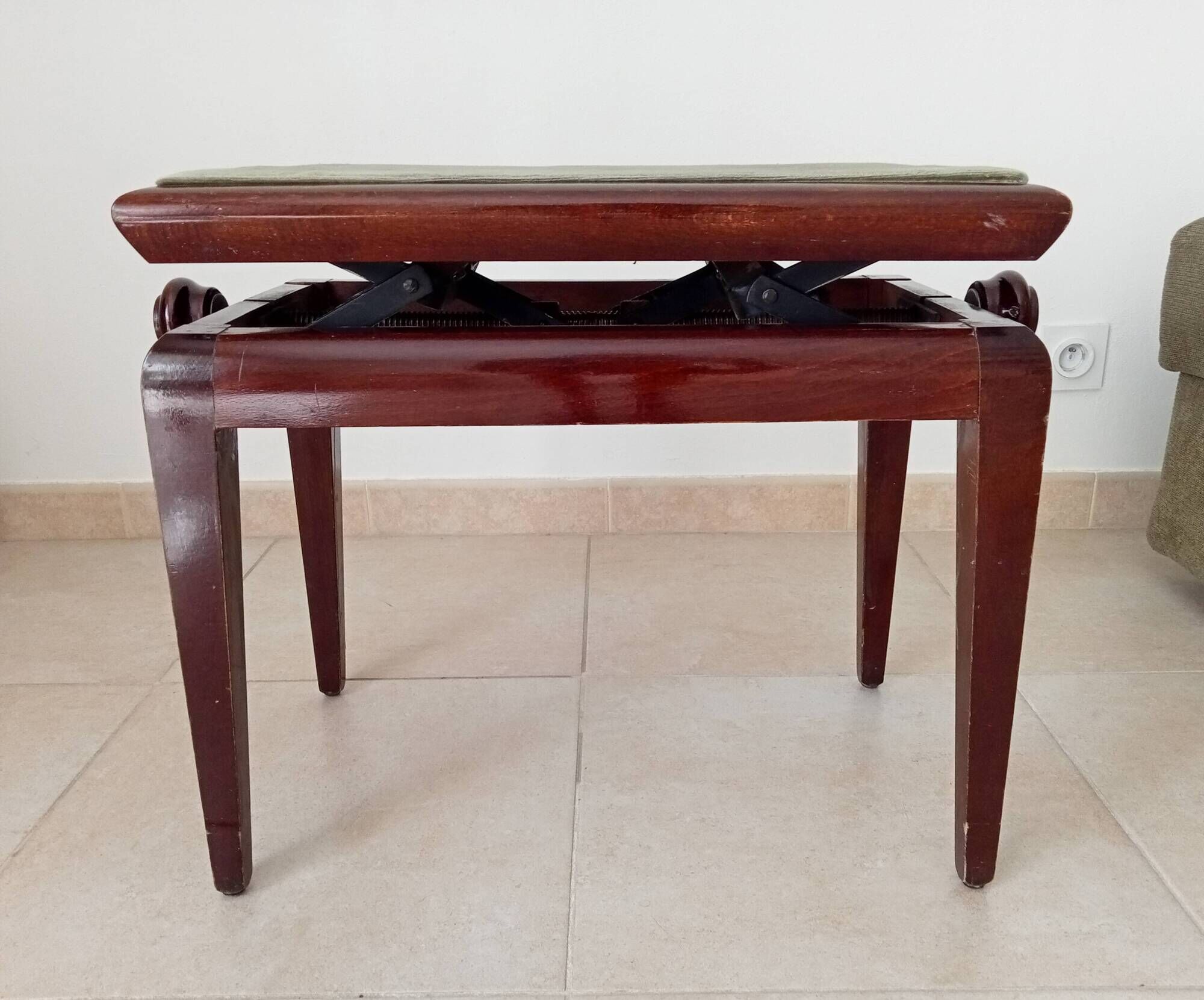 Tabouret de piano vintage en acajou massif années 60