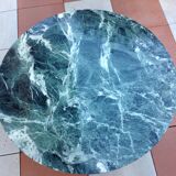 Round coffee table in green marble and chrome / vintage base 60s-70s