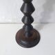 turned wooden lamp with spool base and vintage copper shade