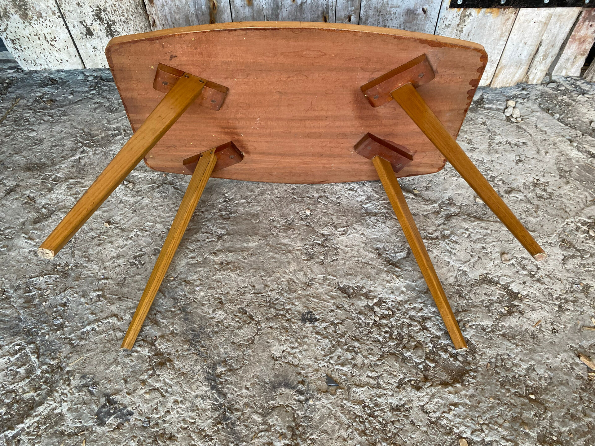 Table Basse Ancienne Scandinave Bois Pieds Compas Années 60 Vintage #E