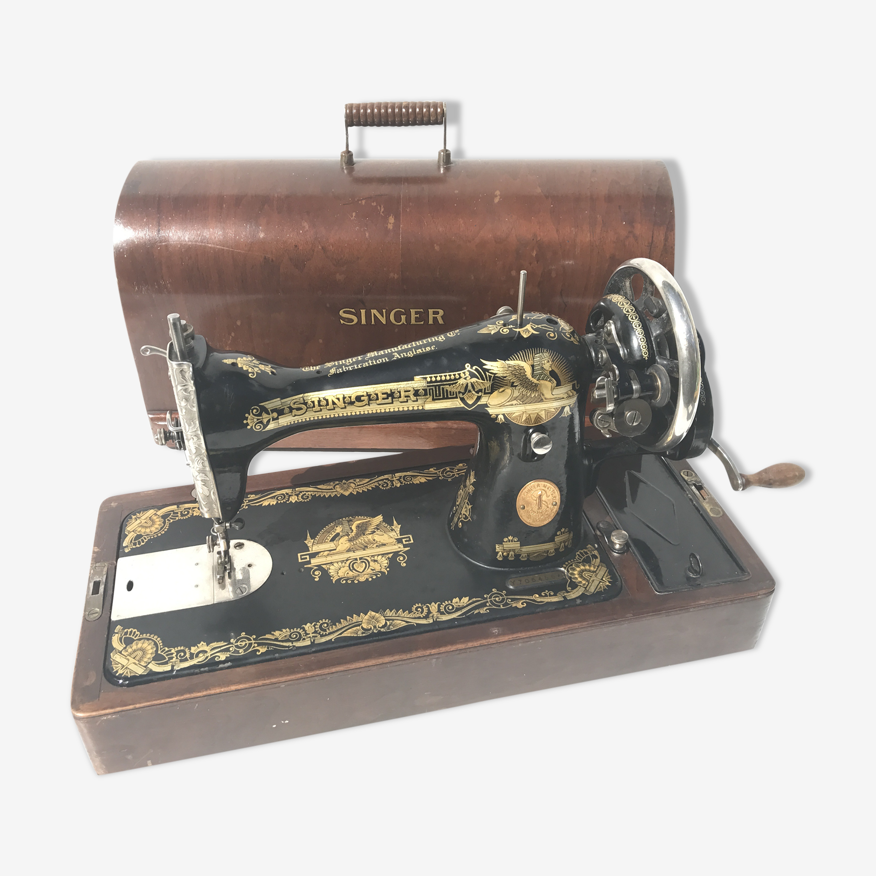 Ancienne machine à coudre Singer manuelle et son coffre en bois vintage |  Selency