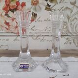 Set of 2 small Art Deco style candlesticks in Bohemian crystal