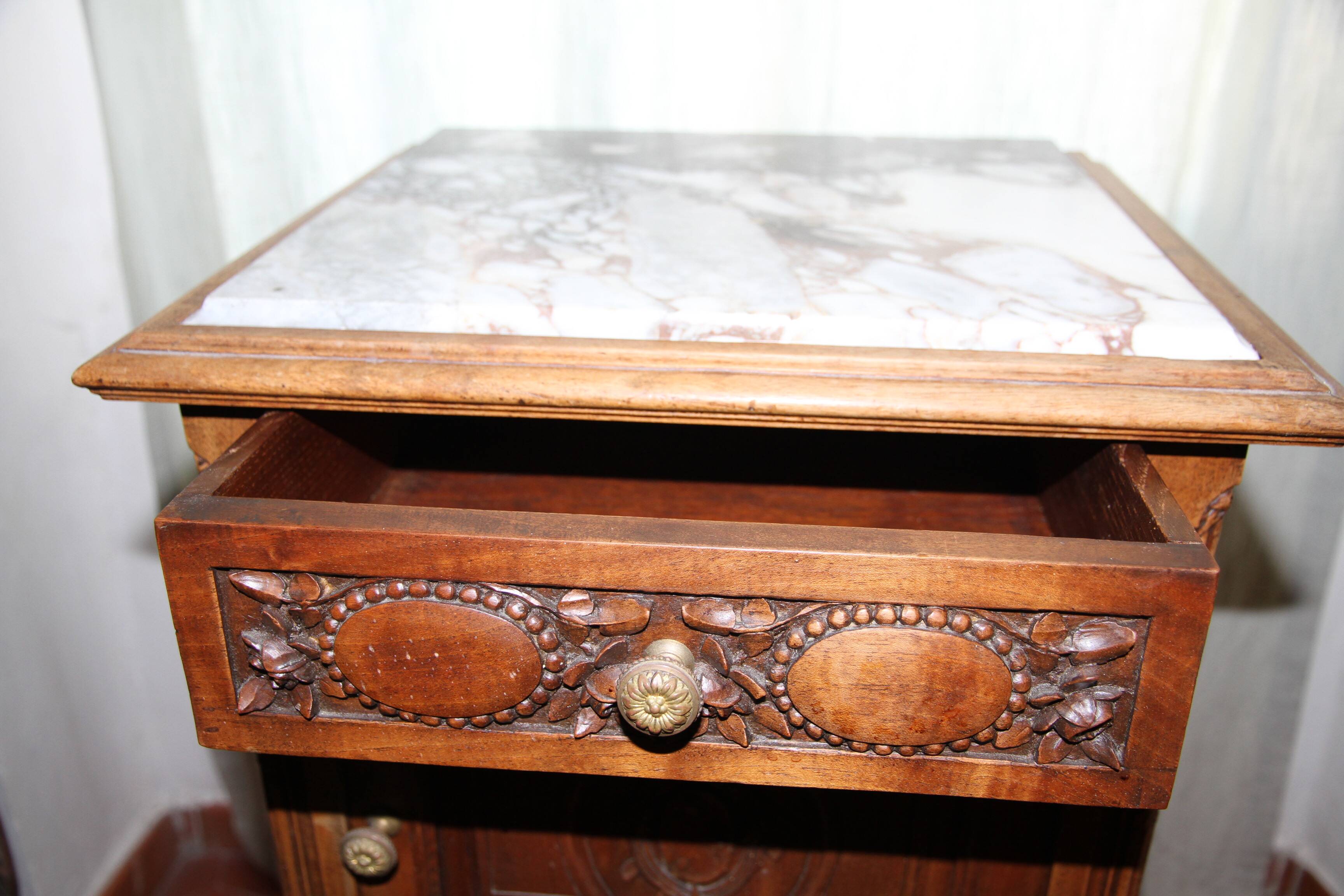 Wooden and marble bedside table