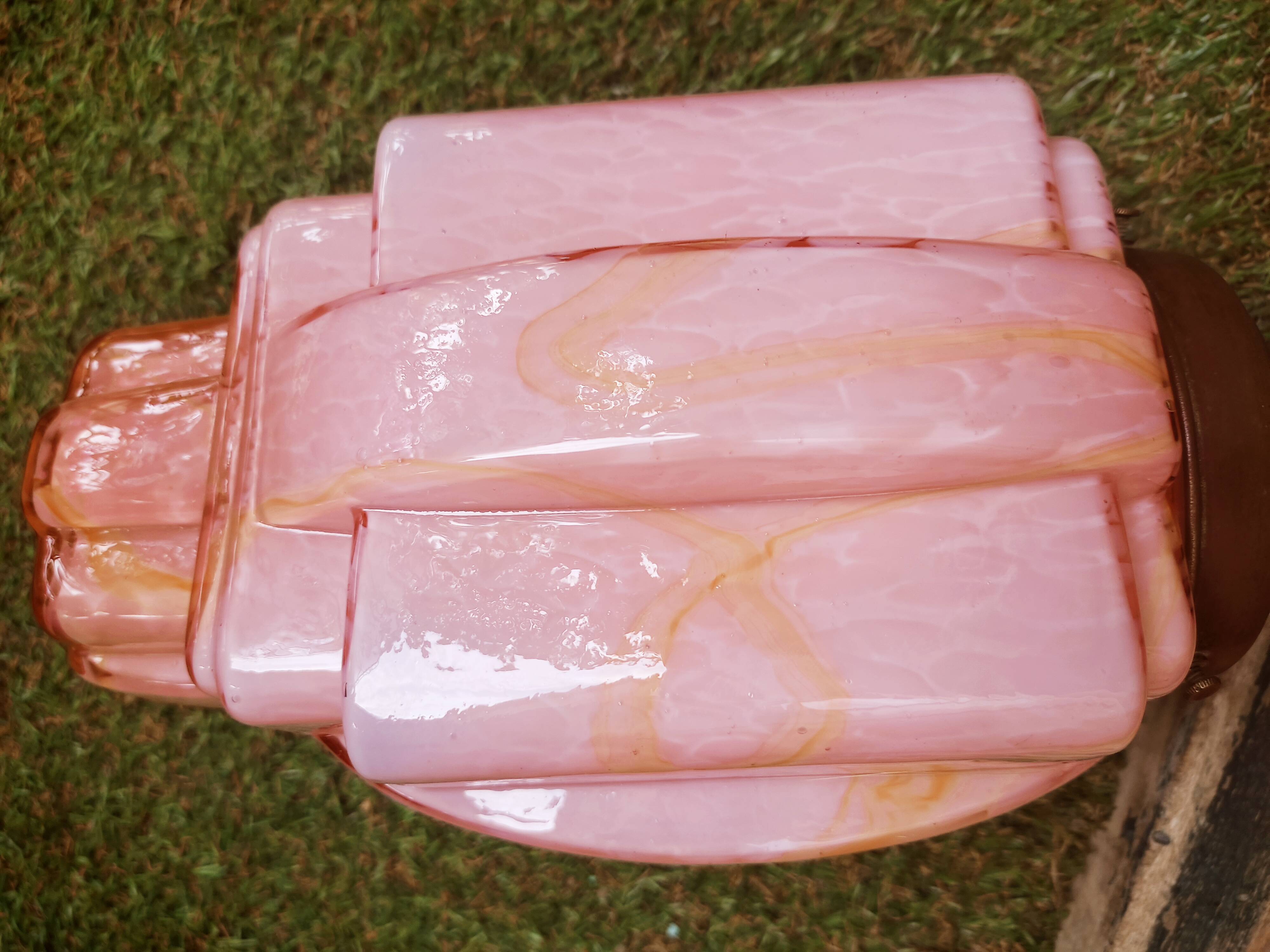 Art Deco pendant lamp in pink glass