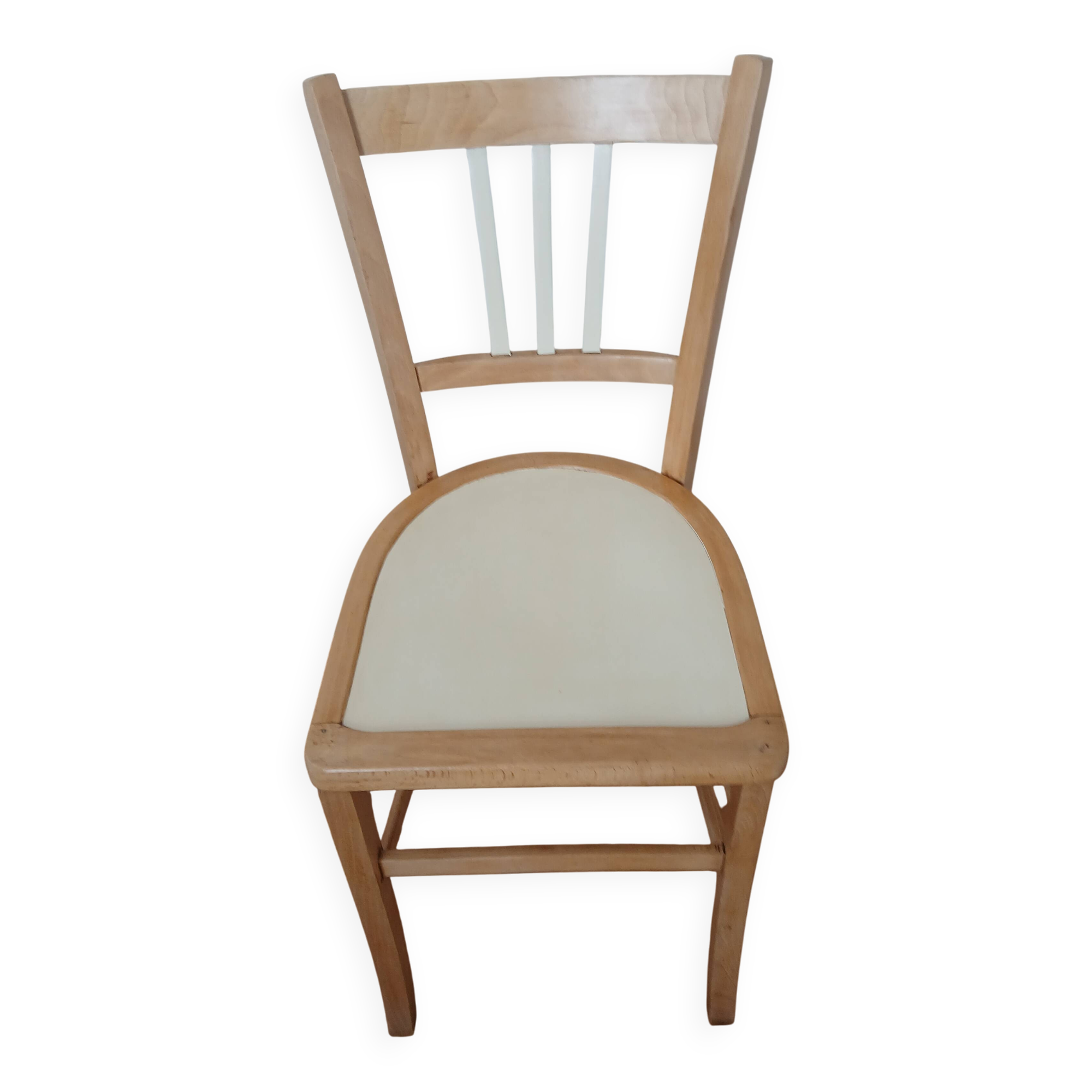 Refurbished wooden chair in beige porcelain