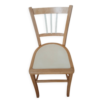 Refurbished wooden chair in beige porcelain