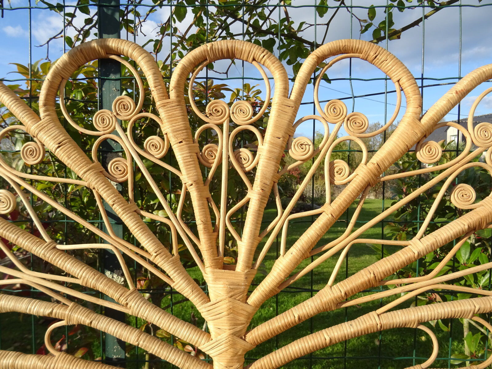 Peacock double rattan headboard