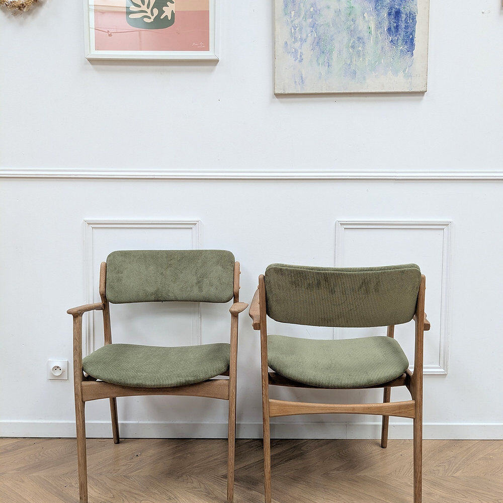 Vintage Erik Buch chair pair - oak & velvet
