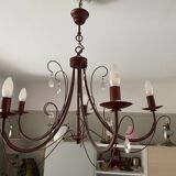 Deep red tassel and wrought iron chandelier