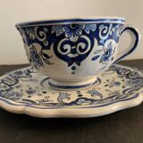Old mustache cup and its under cup, Rouen earthenware