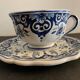 Old mustache cup and its under cup, Rouen earthenware