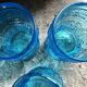 Vintage Fidenza Vetraria Italy pitcher and 3 blue glasses, 1950s