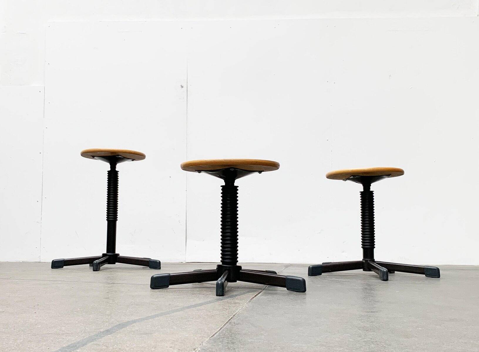 Vintage German industrial workshop stools, set of 3