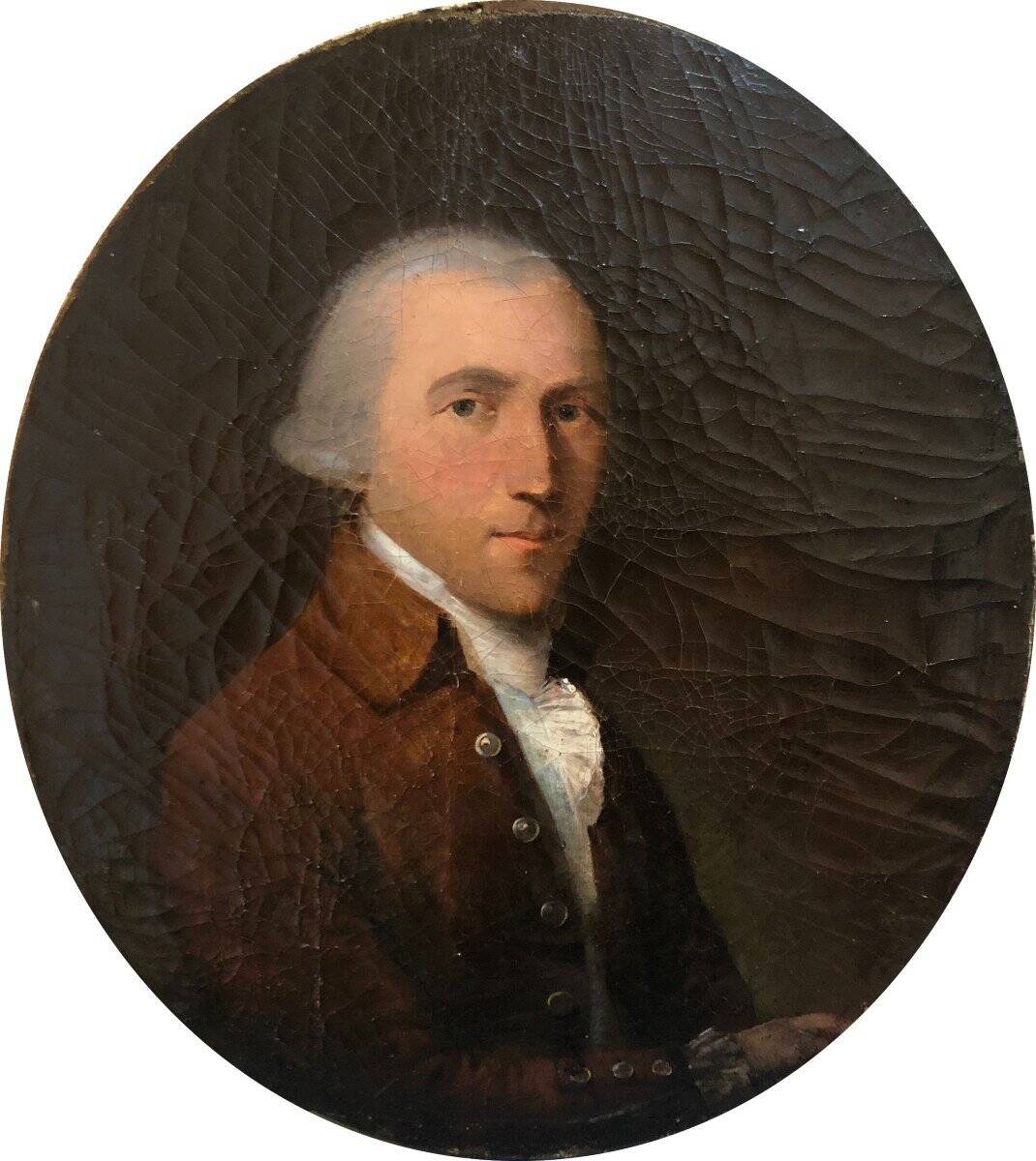 Portrait d'homme au pastel ovale français du XVIIIe siècle dans son cadre d'origine