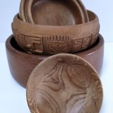 four vintage solid wood bowls