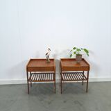 Teak fineer nachtkastjes set met lade uit Zweden