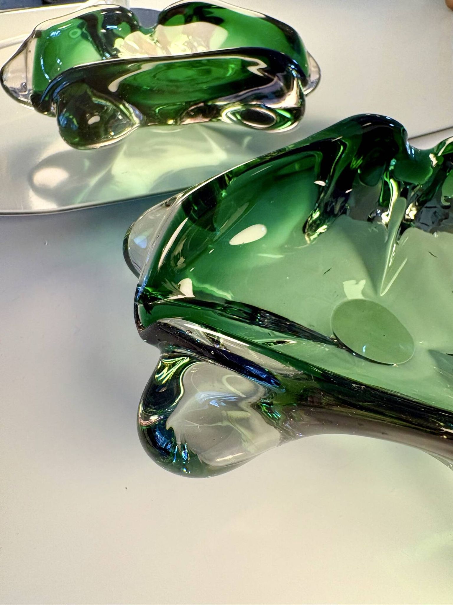 Green Murano glass ashtray/trinket dish from 1970.