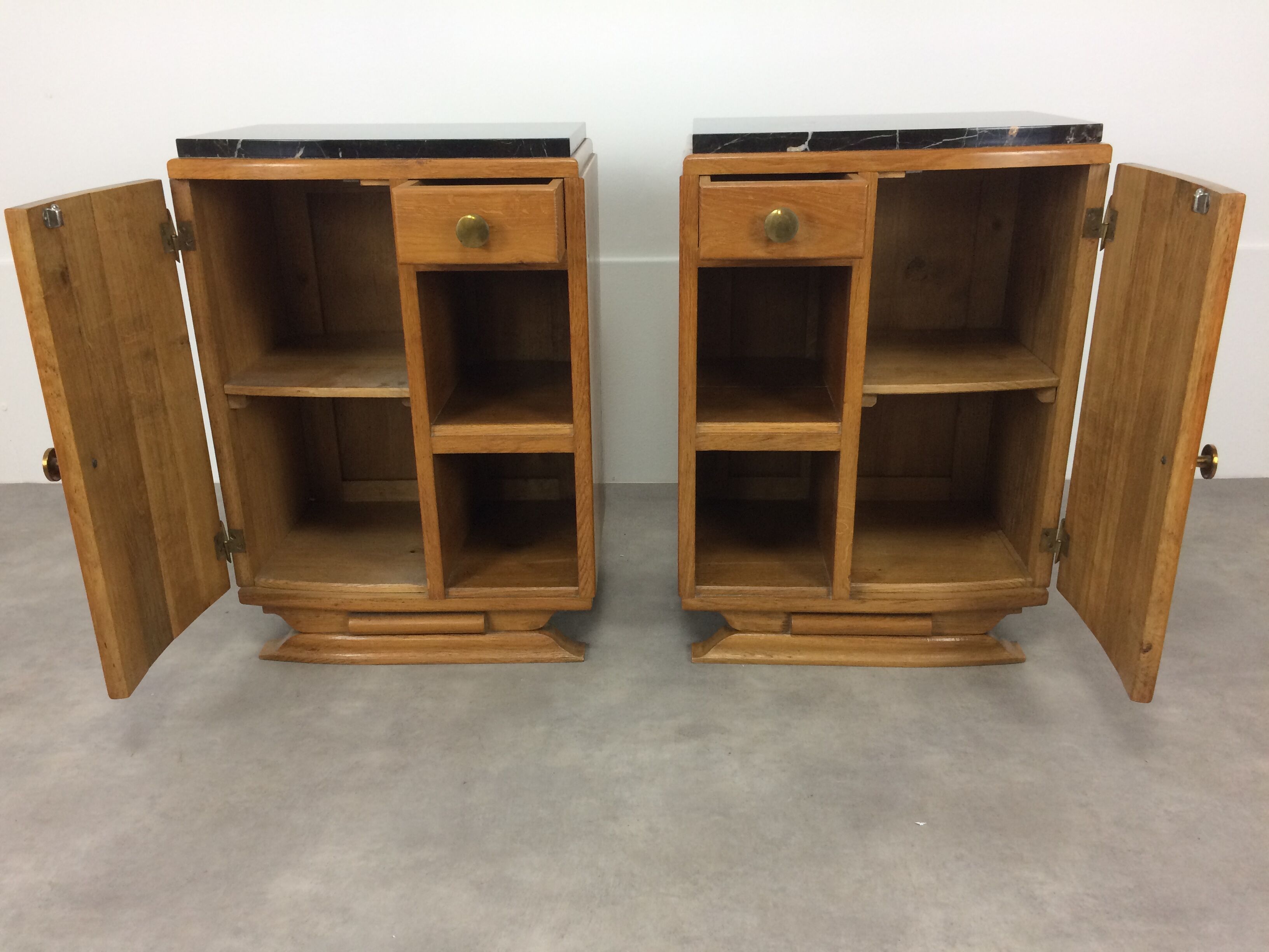 Pair of bedside tables art deco style marble black portor