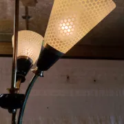 Brass and glass chandelier with 3 lights - 1950s