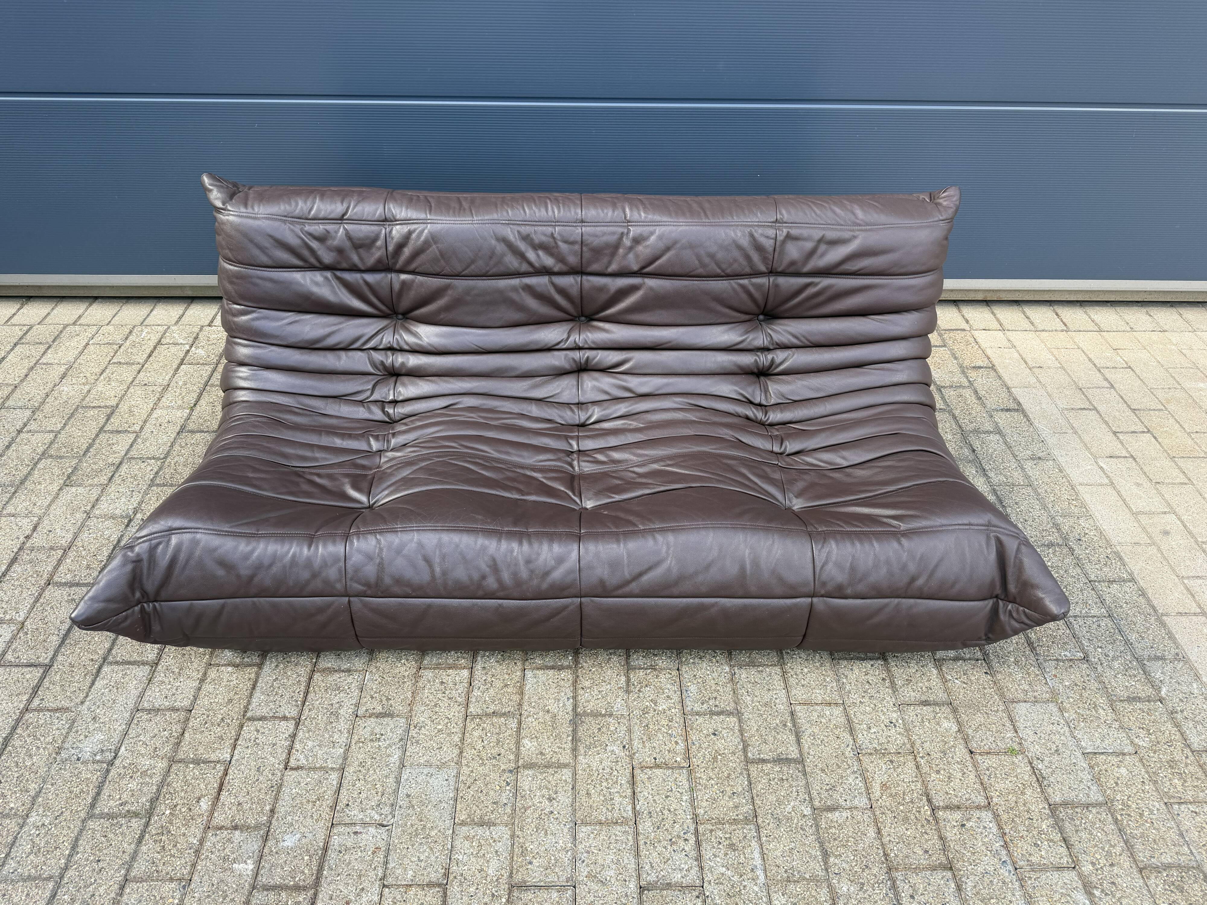 100% authentic Ligne Roset Togo 3-seater in chocolate brown original leather.