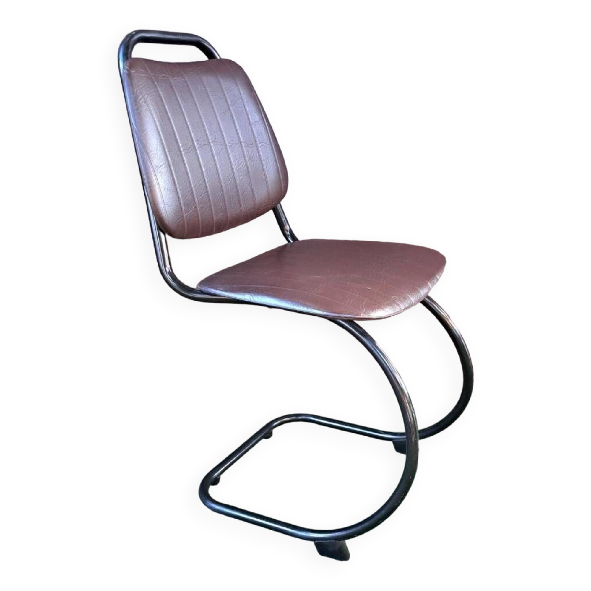 Metal and imitation leather sled-style office chair, 1970s