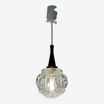 Scandinavian design glass and wood ball chandelier