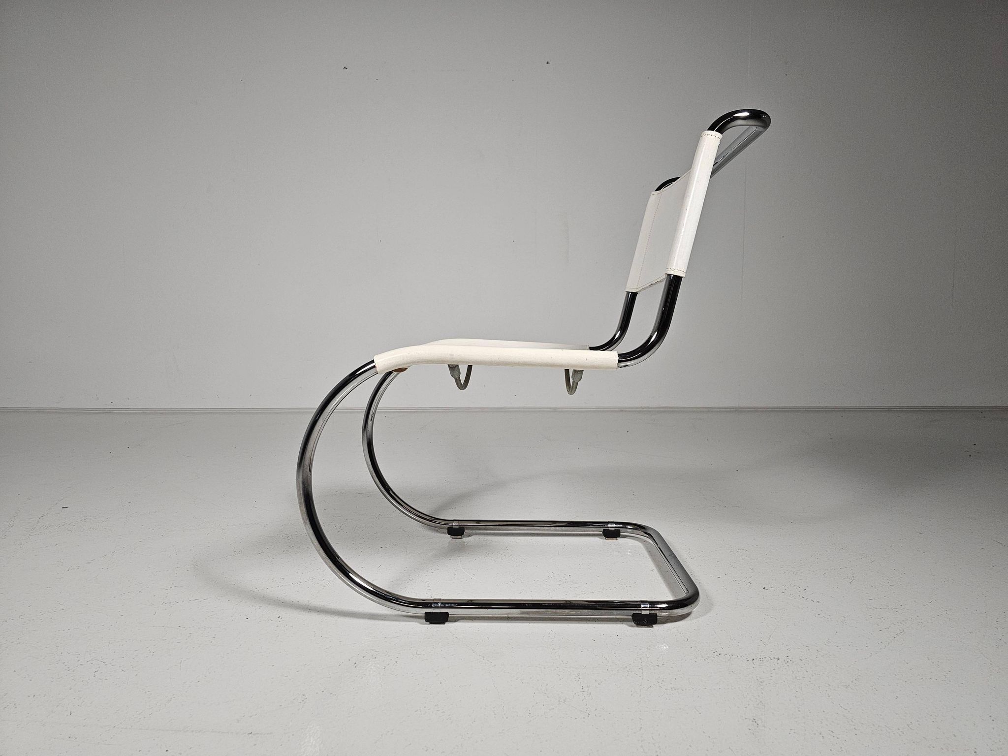 Set of 6 white cantilever dining chairs MR10 by Mies van der Rohe for Thonet, 1980s.