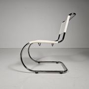 Set of 6 white cantilever dining chairs MR10 by Mies van der Rohe for Thonet, 1980s.