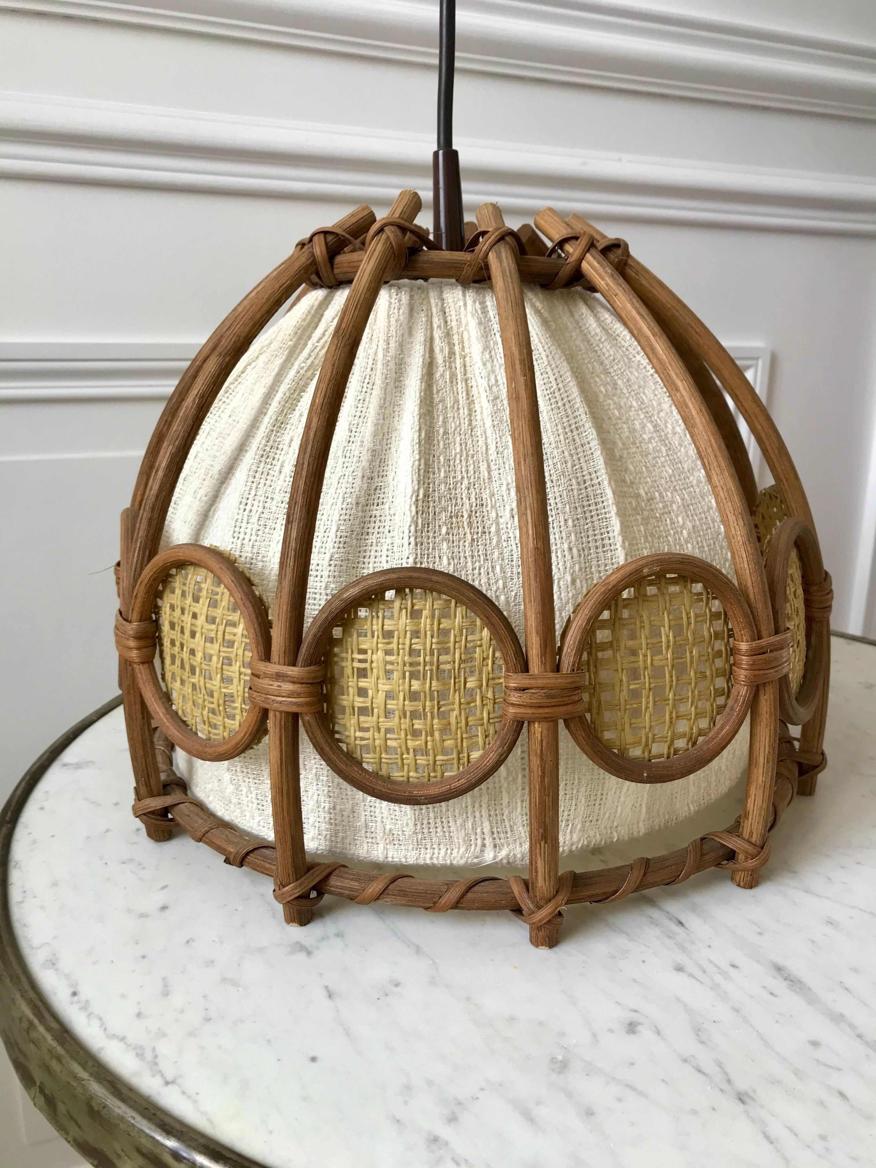 Scandinavian suspension in rattan canvas and canning 60s-70s