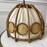 Suspension scandinave en rotin toile et cannage années 60-70