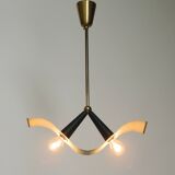 Mid Century brass ceiling lamp with a curved perforated sheet lampshade