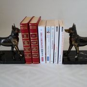 Serre livres chien en régule et marbre vintage