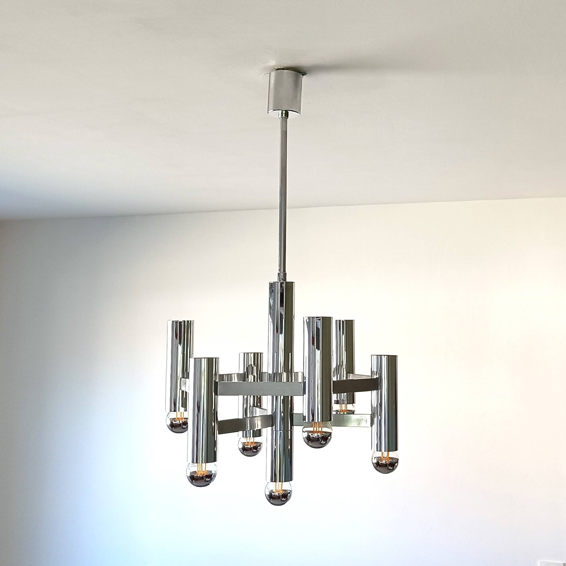 Vintage chandelier in chrome with 7 lightpoints by Sciolari